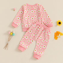 Load image into Gallery viewer, Baby Toddler Girls 2Pcs Fall Outfit Daisy Flower Print Long Sleeve Crewneck Top and Elastic Pants Jogger Set
