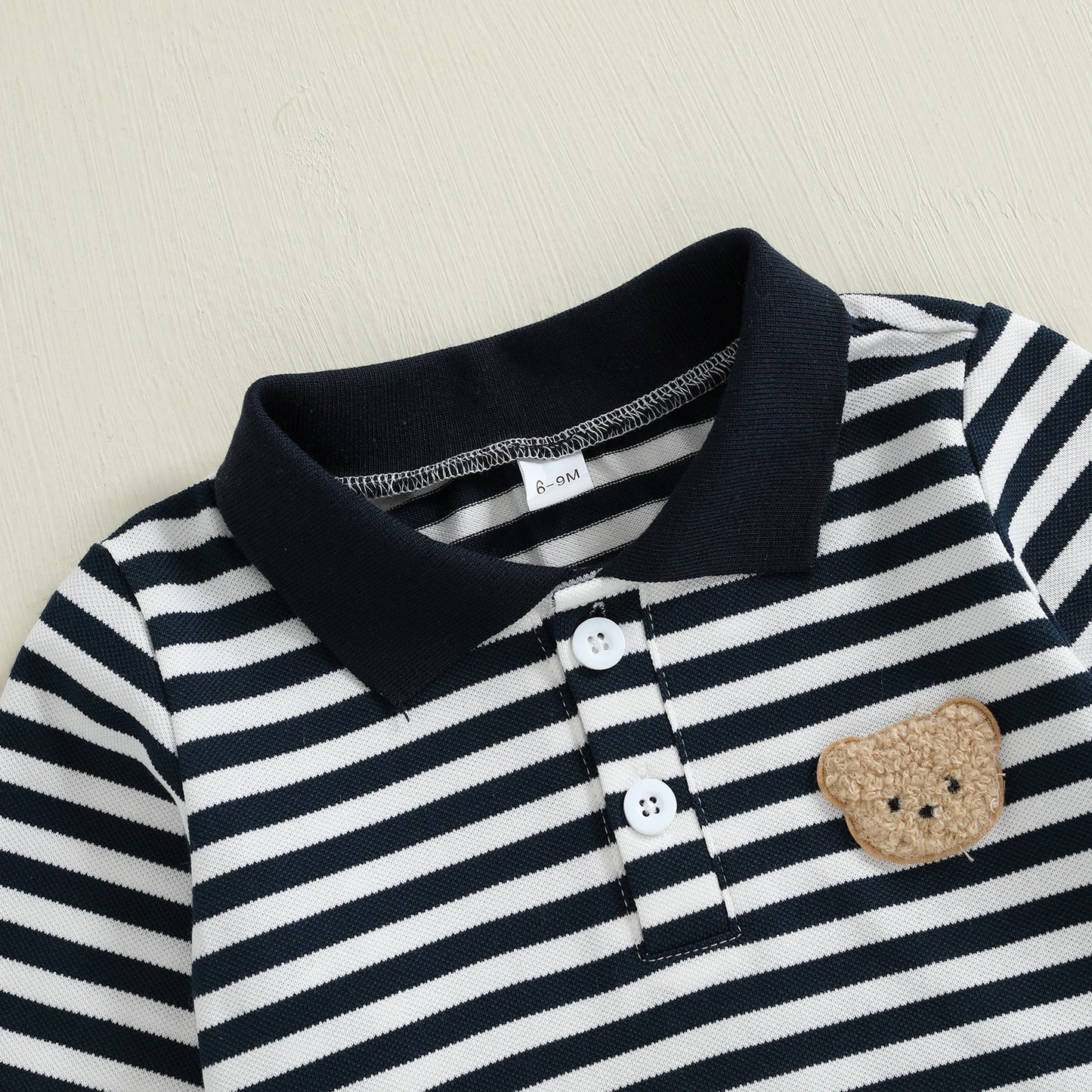 Baby Toddler Boys 2Pcs Fall Long Sleeve Lapel Bear Embroidery Striped Top Pants Sets