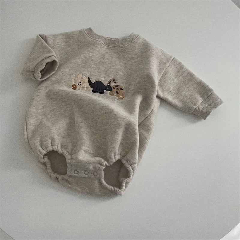 Dinosaur Embroidery Sweater Bodysuit Romper