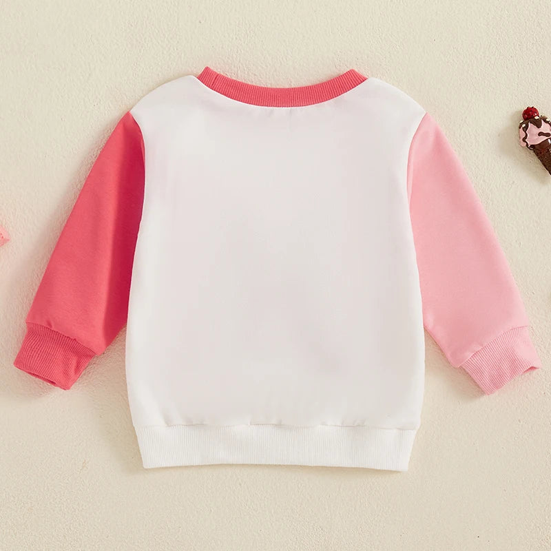 Baby Toddler Kids Girls LOVE CLUB Valentine's Day Letter Embroidered Contrast Color Long Sleeve O-Neck Casual Top