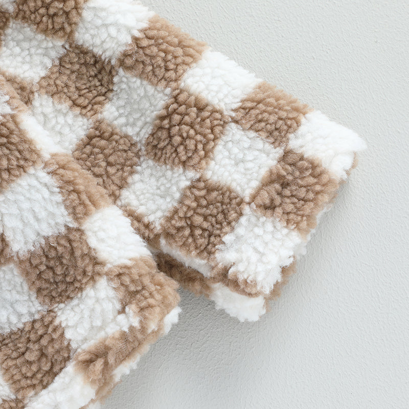 Baby Toddler Girls Plaid Checkered Fleece Coat with Turn-Down Collar Long Sleeves Button-Down Closure and Sherpa Lining - Stylish Winter Outerwear