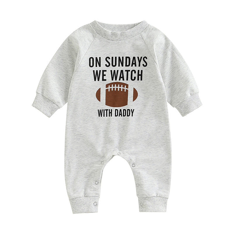 Baby Girl Boy Long Sleeve Romper Letter On Sundays We Watch Football With Daddy / Mommy Jumpsuit