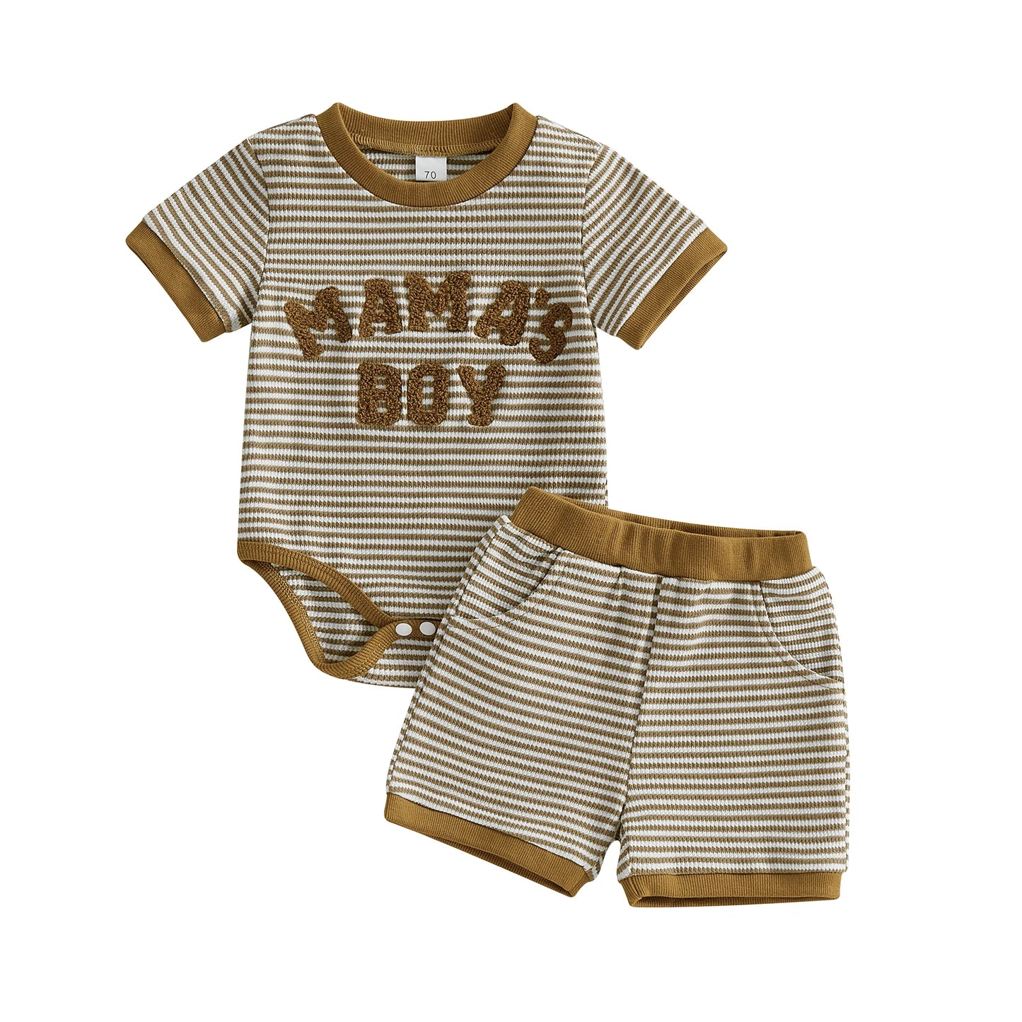 Baby Boy 2Pcs Mama's Boy Summer Set Striped Letter Embroidery Short Sleeve Romper and Shorts 2 Piece Outfit
