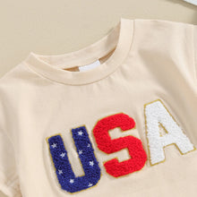 Load image into Gallery viewer, Baby Girls Boys 4th of July Romper O-Neck Short Sleeve USA Letter Embroidery Jumpsuit
