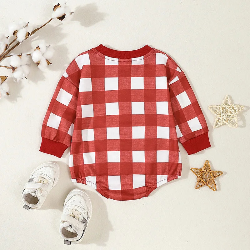 Baby Girls Boys Sweatshirts Rompers Plaid Checker Long Sleeve Toddler Fall Bodysuits Jumpsuits