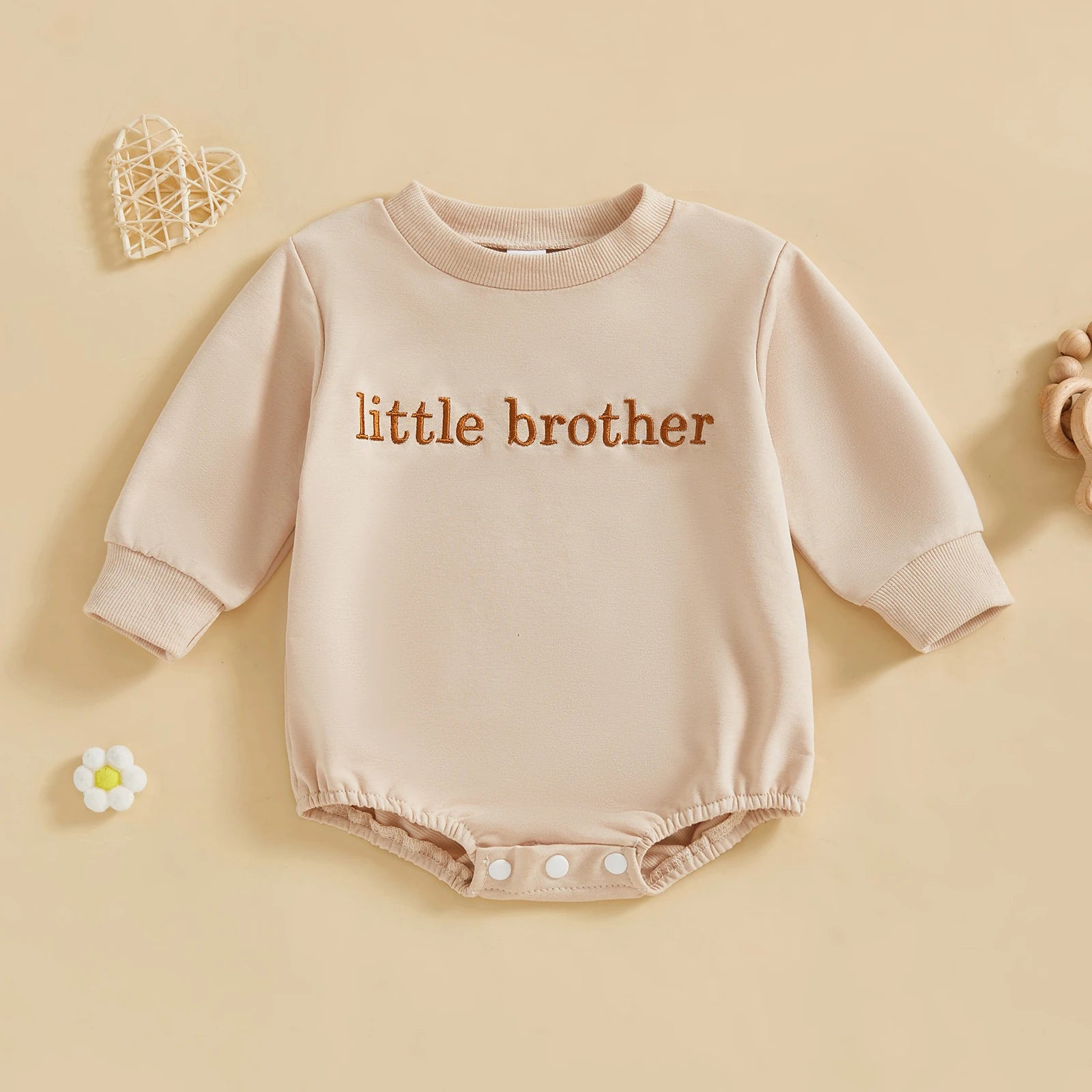 Baby Girls Boys Little Brother Sister Fall Romper Letter Embroidery Long Sleeve Round Neck Bubble Jumpsuit