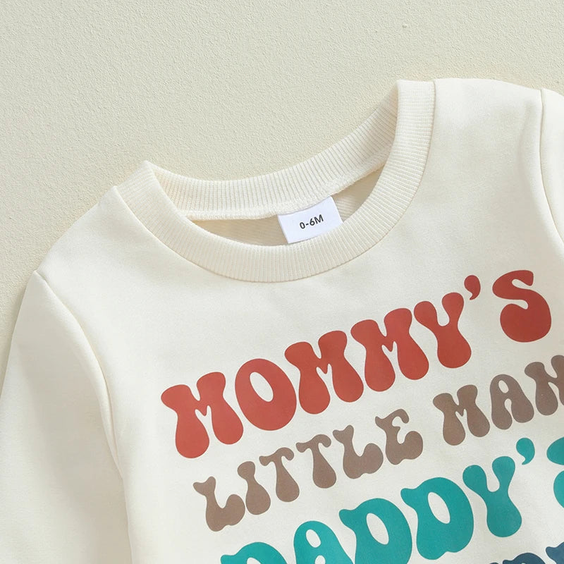 Baby Toddler Boys 2Pcs Mommy' little Man Daddy's Best Buddy Set Long Sleeve Crew Neck Letters Print Top with Elastic Waist Pants Clothes Outfit