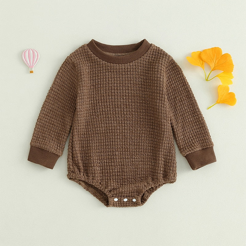 Baby Boys Girls Autumn Winter Bodysuit Casual Jumpsuit Solid Long Sleeve Crew Neck Romper