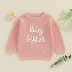 Toddler Kids Girl Big Sister Sweater Cute Long Sleeve Letter Embroidery Knit Pullover Loose Top