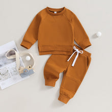 Load image into Gallery viewer, Toddler Baby Boys Girls 2Pcs Fall Outfits Long Sleeve Split Hem Tops Pocket Pants Solid Color Clothes Sets
