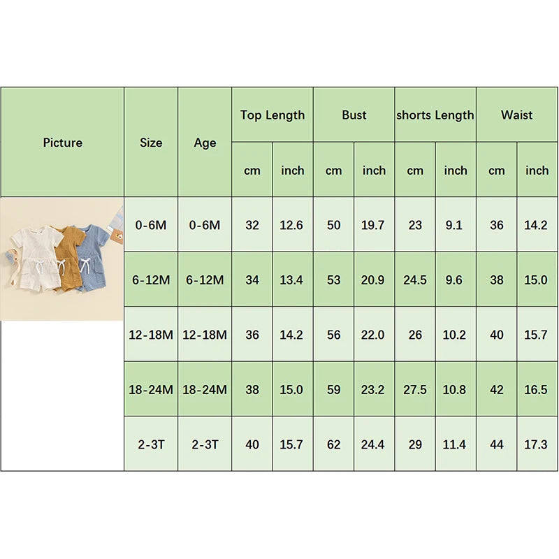 Baby Toddler Boy Girl 2Pcs Waffle Outfit Solid Color Short Sleeve Pocket Top with Elastic Waist Shorts Set