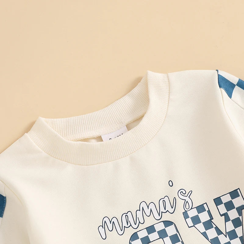 Baby Toddler Boys Girls 2Pcs Mama's Boy / Girl Outfit Checkered Letter Print Long Sleeve Crewneck Top and Elastic Pants Jogger Set