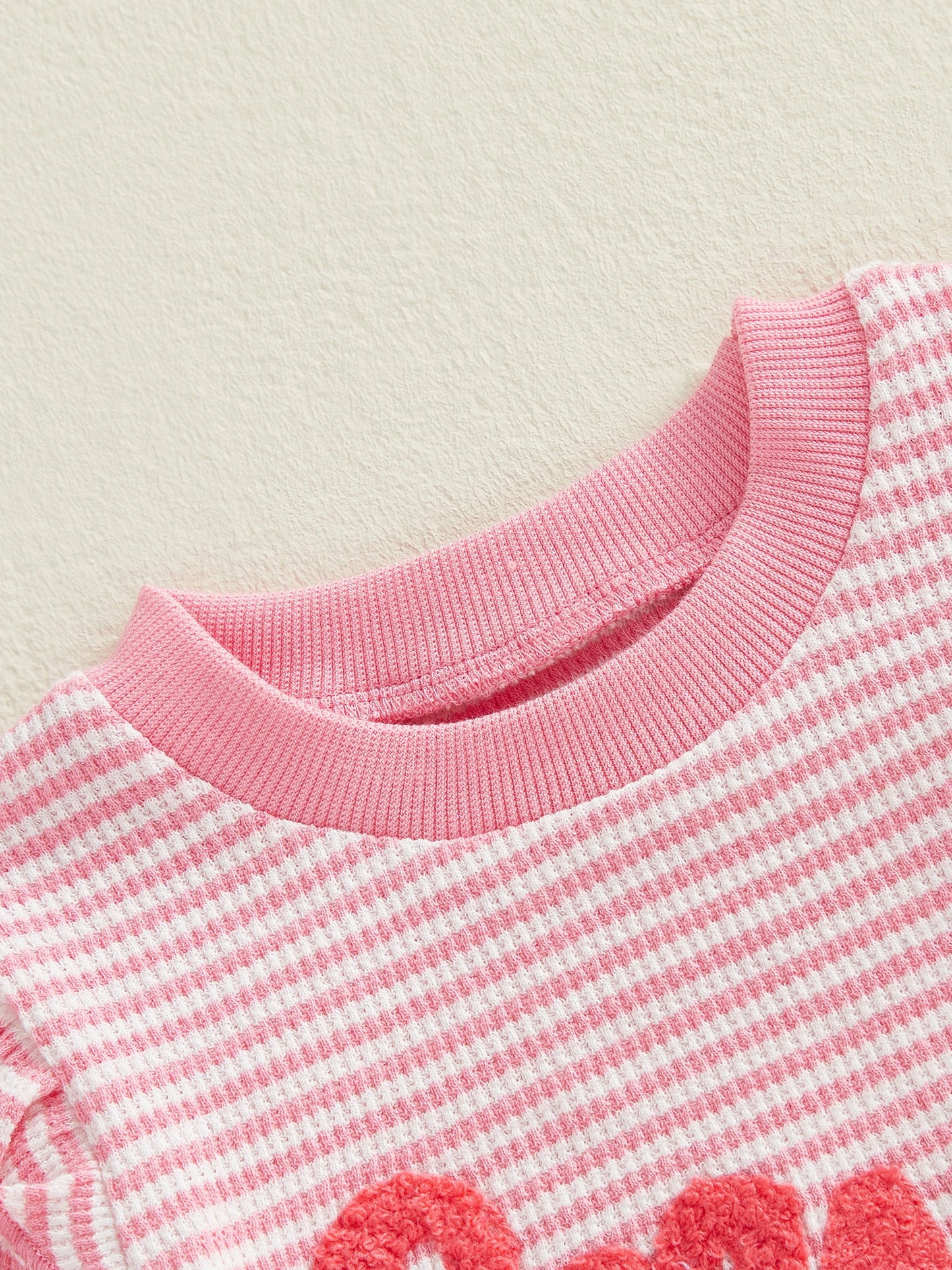 Baby Girls 2Pcs Valentine's Day Clothes Sets Letters Embroidery Love Stripe Long Sleeve Romper with Pants 2Pcs Set