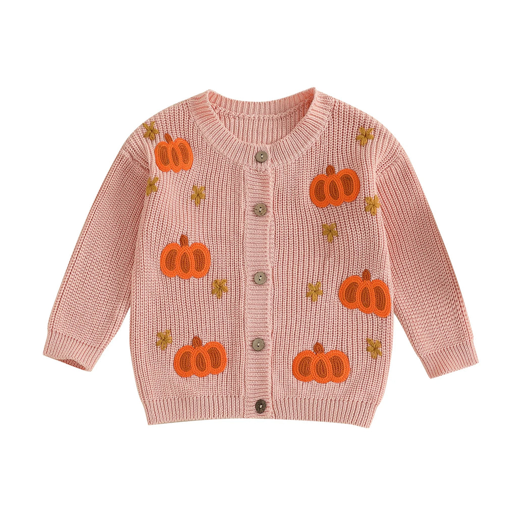 Baby Toddler Girls Halloween Sweater Casual Pumpkin Pattern Infant Button Cardigan Knitwear Warm Clothes Top