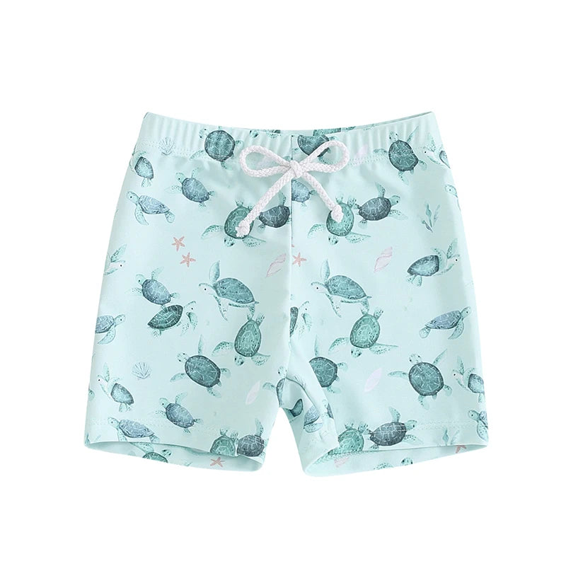Baby Toddler Boys Swim Shorts Summer Dinosaur/Plaid/Turtle Print Elastic Drawstring Board Shorts