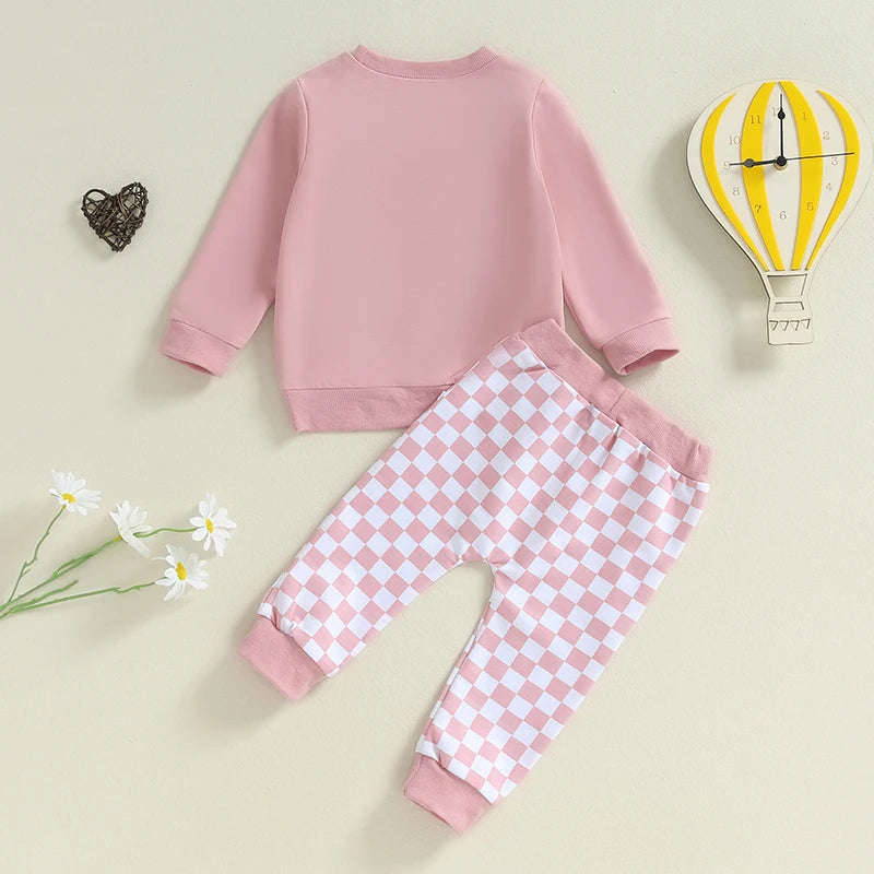 Baby Toddler Kids 2Pcs Big Sis / Bro Fall Outfit Long Sleeve Letter Embroidery Pullover + Checkered Pants Set