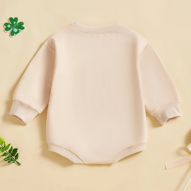 Baby Boy Girl My First St. Patrick's Day Bodysuit Clover Wreath Print Long Sleeve Bubble Romper Spring Clothes