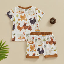 Load image into Gallery viewer, Toddler Baby Boy 2Pcs Farm Clothes Chickens Animals Print Shirt Shorts Outfit Set
