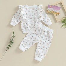 Load image into Gallery viewer, Baby Toddler Girl 2Pcs Flower Print Long Sleeve Ruffled Top Elastic Waist Pants Set Outfit
