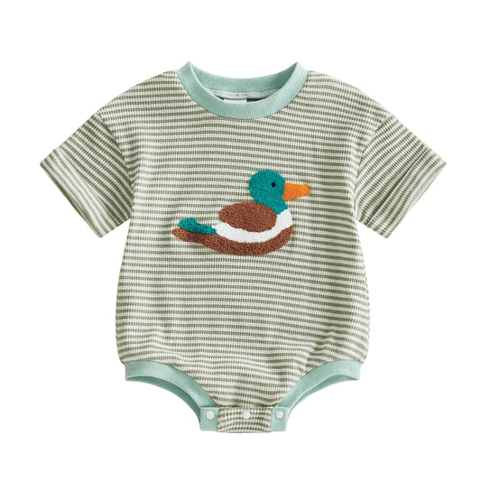 Baby Boy Romper Short Sleeve Round Neck Duck Embroidery Bodysuit Newborn Playsuit