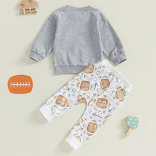 Load image into Gallery viewer, Baby Toddler Boys 2Pcs Football Outfit Long Sleeve Letter Huddles and Cuddles Print Top + Pants Fall Game Day Set
