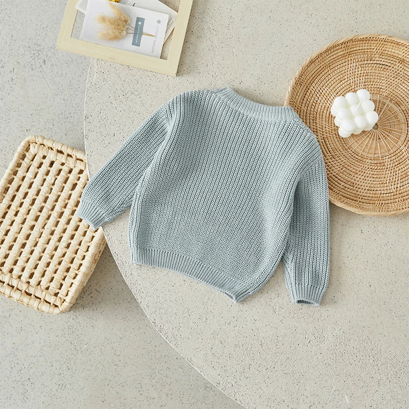Baby Toddler Girls Boys Sweaters Knitting Pullovers Tops Solid Color Basic Cotton Long Sleeve Sweater Top