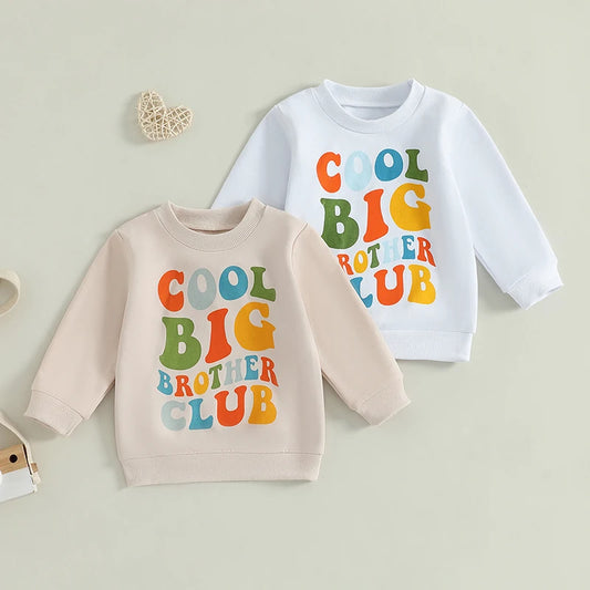 Toddler Kids Boys Cool Big Brother Club Fall Colorful Letter Print Long Sleeve Round Neck Pullover Loose Fall Top