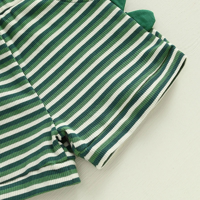 Baby Toddler Boys 2Pcs Striped Dinosaur Outfit O-Neck Sleeveless Tank Top Elastic Waist Shorts with Pockets Set