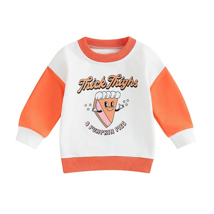 Baby Toddler Boy Girl Long Sleeve Crew Neck Pie Thick Thighs & Pumpkin Pie Print Thanksgiving Top