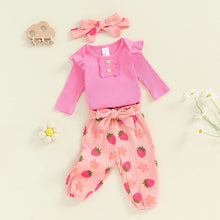 Load image into Gallery viewer, Baby Girls 3Pcs Fall Outfit Long Sleeve Ribbed Romper + Floral Flower Print Pants + Headband Set
