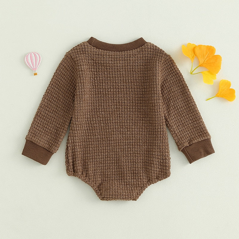 Baby Boys Girls Autumn Winter Bodysuit Casual Jumpsuit Solid Long Sleeve Crew Neck Romper