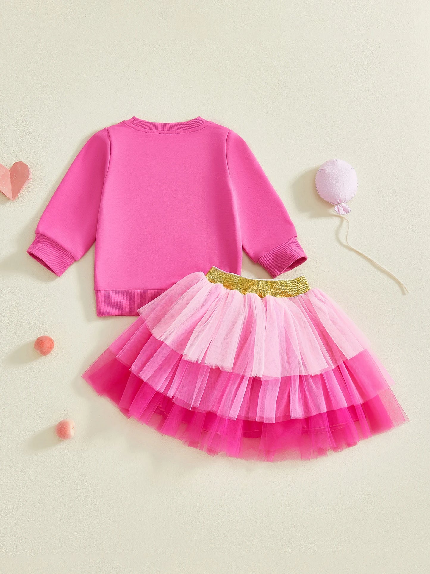 Baby Toddler Girls 2Pcs Fall Outfit French Fries Before Guys Letter Embroidered Long Sleeve Top and Layered Tulle Tutu Skirt Set
