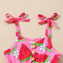 Load image into Gallery viewer, Baby Toddler Kids Girl Summer Jumpsuit Sleeveless Tie Strap Watermelon Print Belted Romper Shorts
