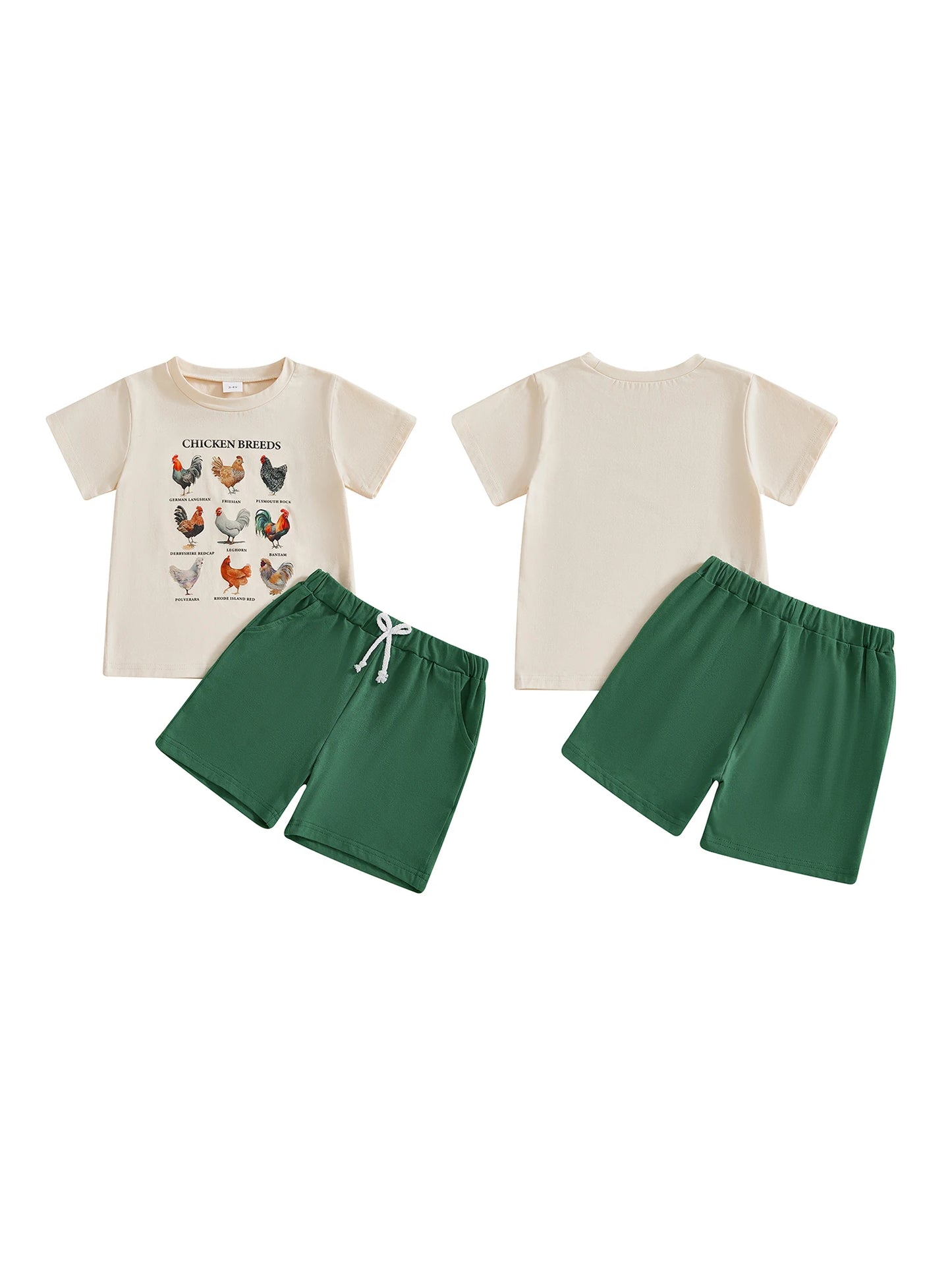 Baby Toddler Boy 2Pcs Outfit Fish Chicken Short Sleeve T-Shirt Top and Solid Shorts 2 Piece Set