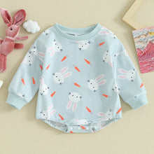 Load image into Gallery viewer, Baby Girls Boys Bubble Romper Easter Bunny Carrot Print Long Sleeve Jumpsuit
