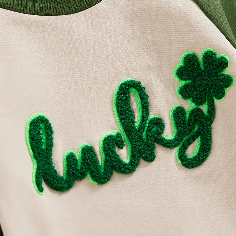 Baby Boy Girl St. Patrick's Day Lucky Shamrock Embroidery Long Sleeve Jumpsuit Romper Spring Clothes