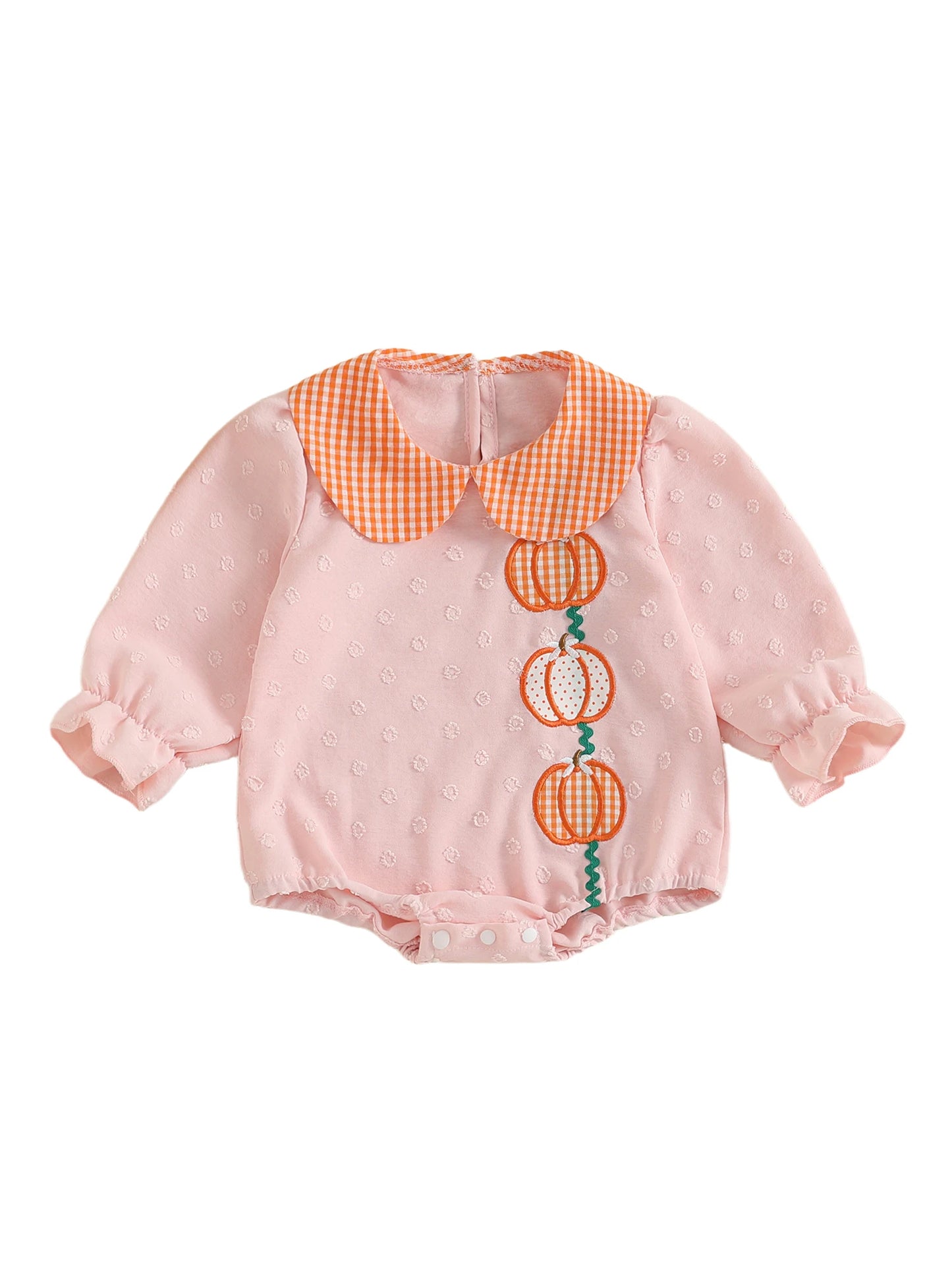 Baby Girl Thanksgiving Bodysuit Long Sleeve Doll Collar Pumpkin Embroidery Romper Fall Playsuit