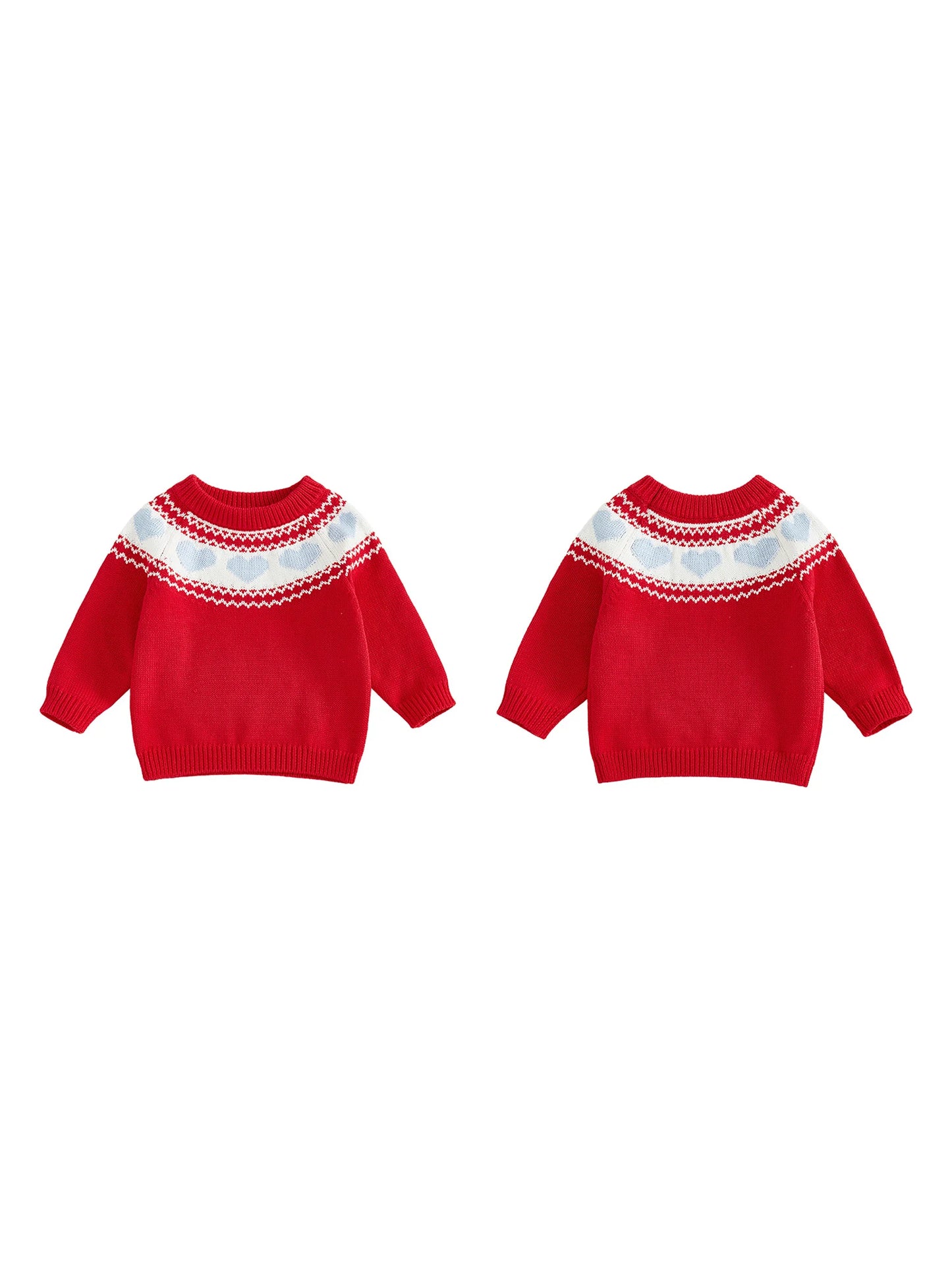 Baby Toddler Boy Girl Valentine's Day Sweater Heart Pattern Crewneck Long Sleeve Pullover Chunky Knit Top