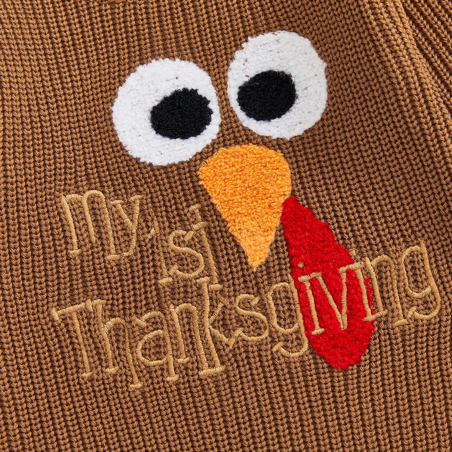 Baby Boys Girls My First Thanksgiving Romper Turkey Embroidery Long Sleeve Crew Neck Knit Bodysuit Romper