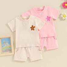 Load image into Gallery viewer, Baby Toddler Girl 2Pcs Outfit Flower Embroidered O-Neck Short Sleeve Top and Shorts Clothes Set
