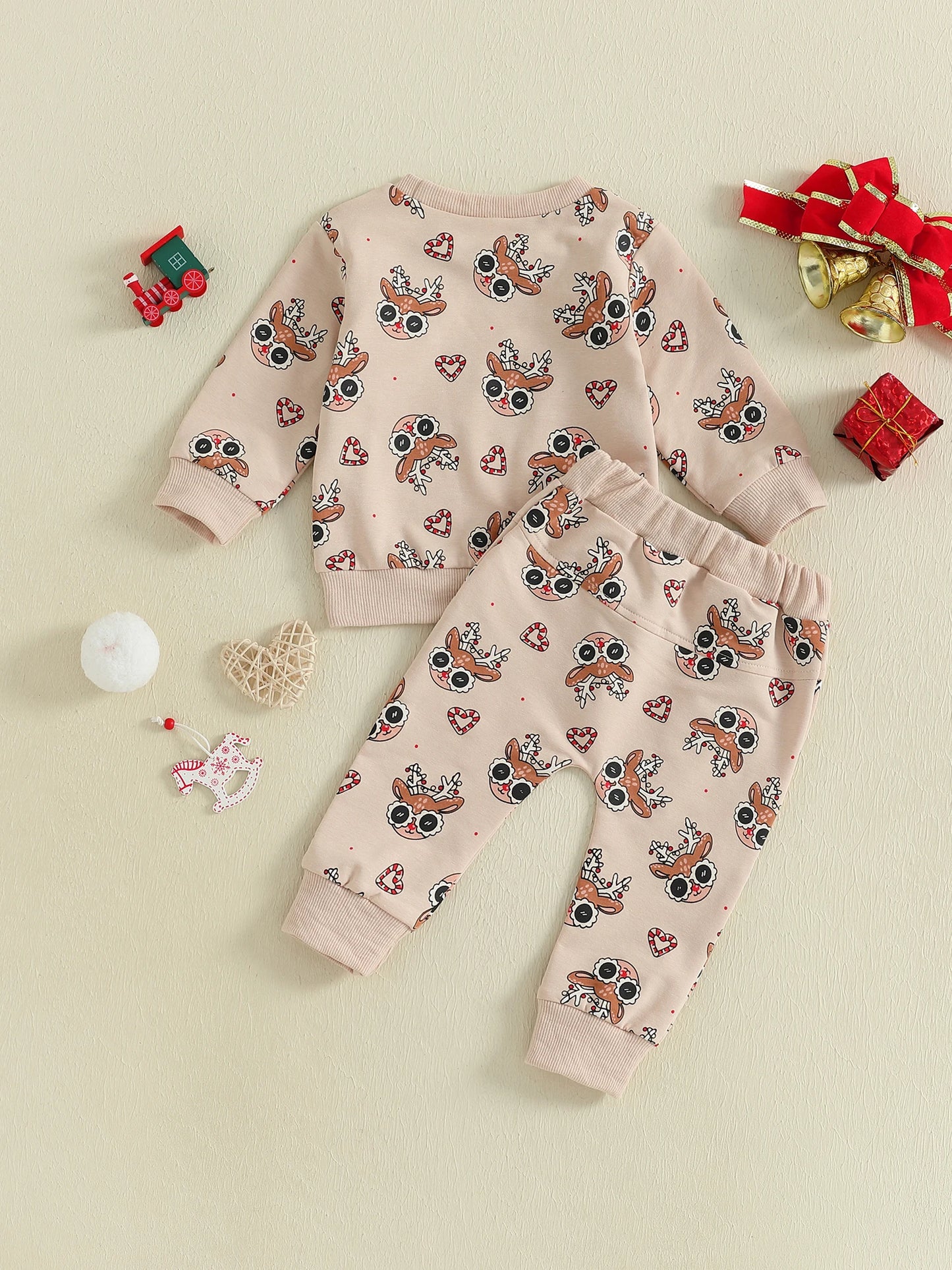 Baby Toddler Girls Boys 2Pcs Clothes Jogger Set Christmas Reindeer Pattern Long Sleeve Pullover Pants Outfit