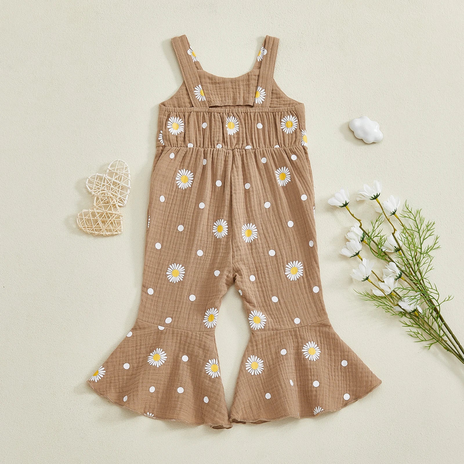 Baby Toddler Girls Summer Overalls Infants Sleeveless Daisy Floral Print Suspender Flared Pants