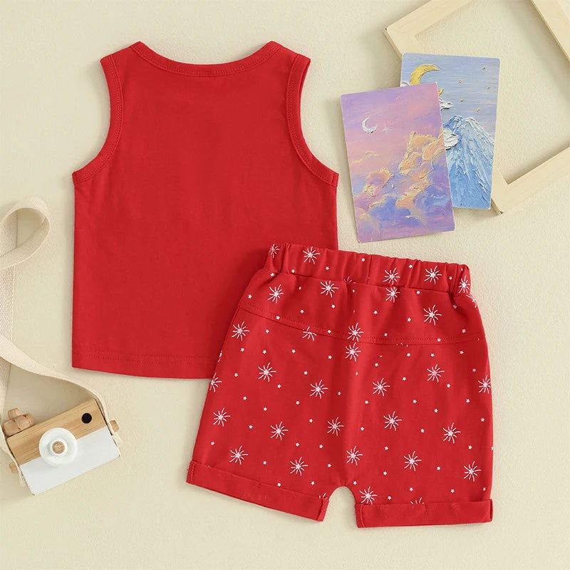 Baby Toddler Boy 2Pcs Summer Shorts Set Star Print Round Neck Tank Tops with Elastic Waist Shorts Outfit