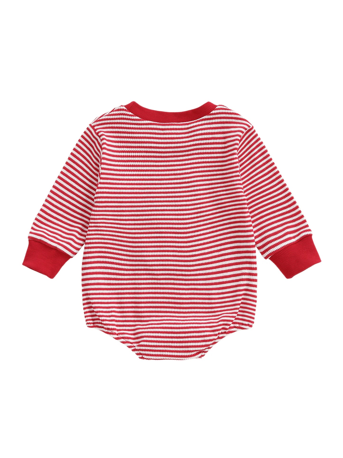 Baby Boys Girls Striped Romper Fashionable Christmas Reindeer Embroidery Round Neck Long Sleeve Jumpsuit
