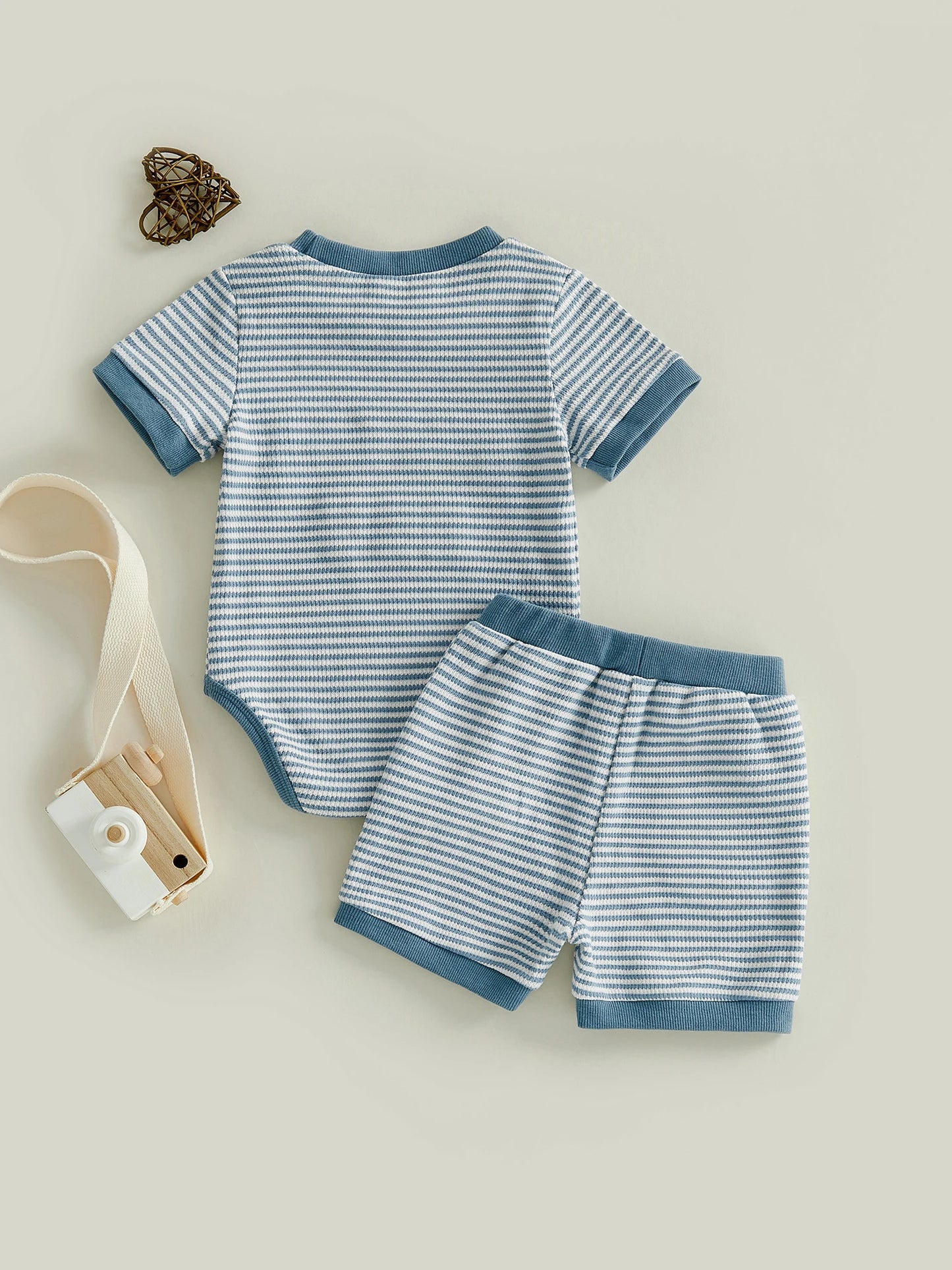 Baby Boys 2Pcs Mama's Boy Summer Set Striped Letter Embroidery Short Sleeve Romper and Shorts 2 Piece Outfit