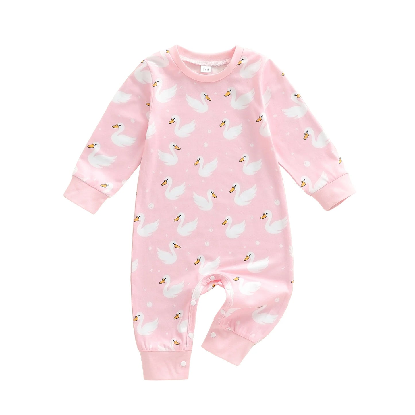 Baby Boys Girls Romper Comfortable Geese Print Crew Neck Long Sleeve Full Length Jumpsuit