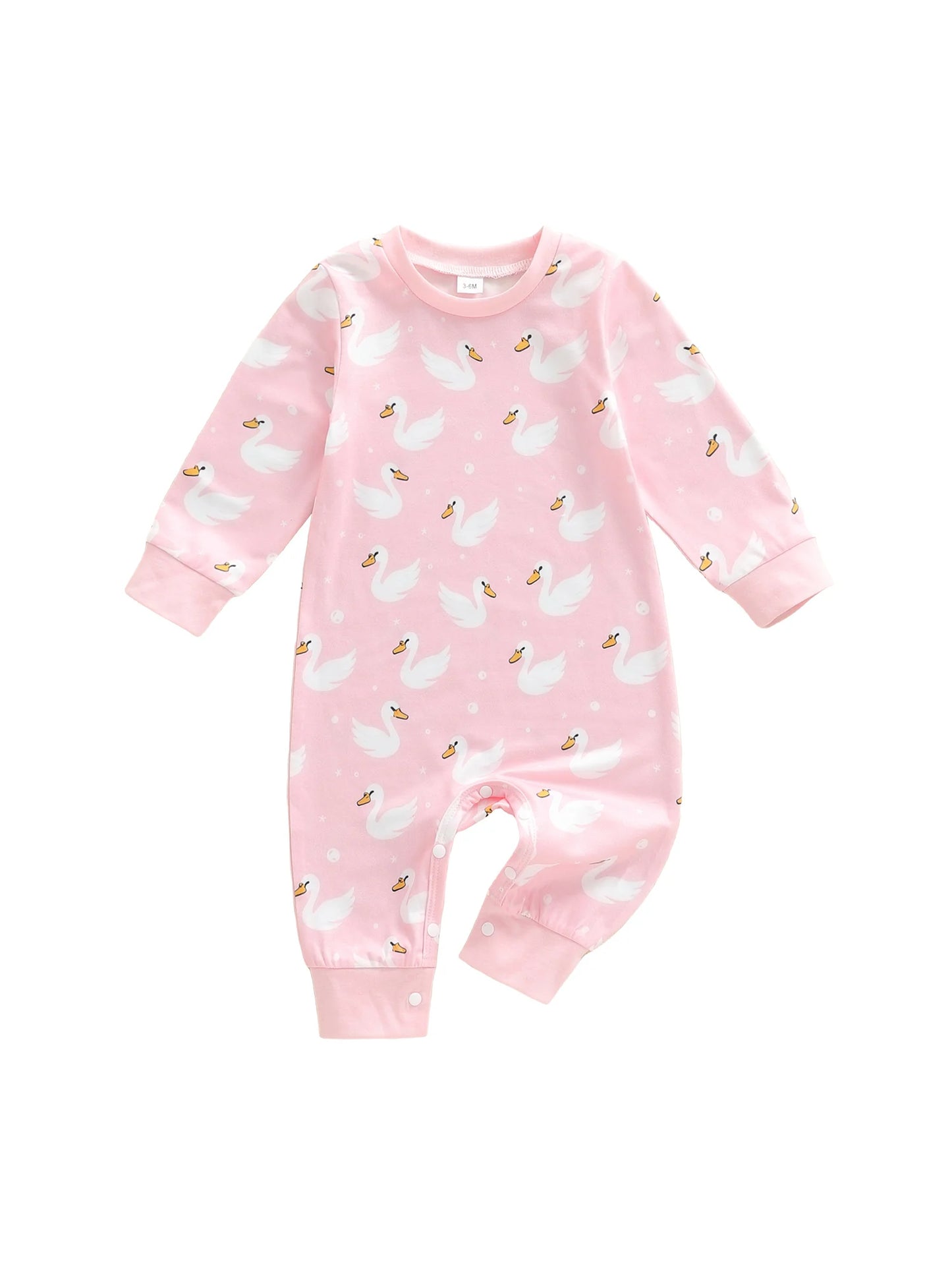 Baby Boys Girls Romper Comfortable Geese Print Crew Neck Long Sleeve Full Length Jumpsuit