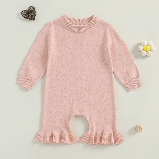 Baby Toddler Girls Sweater Romper Solid Color Long Sleeve Flare Legs Jumpsuit