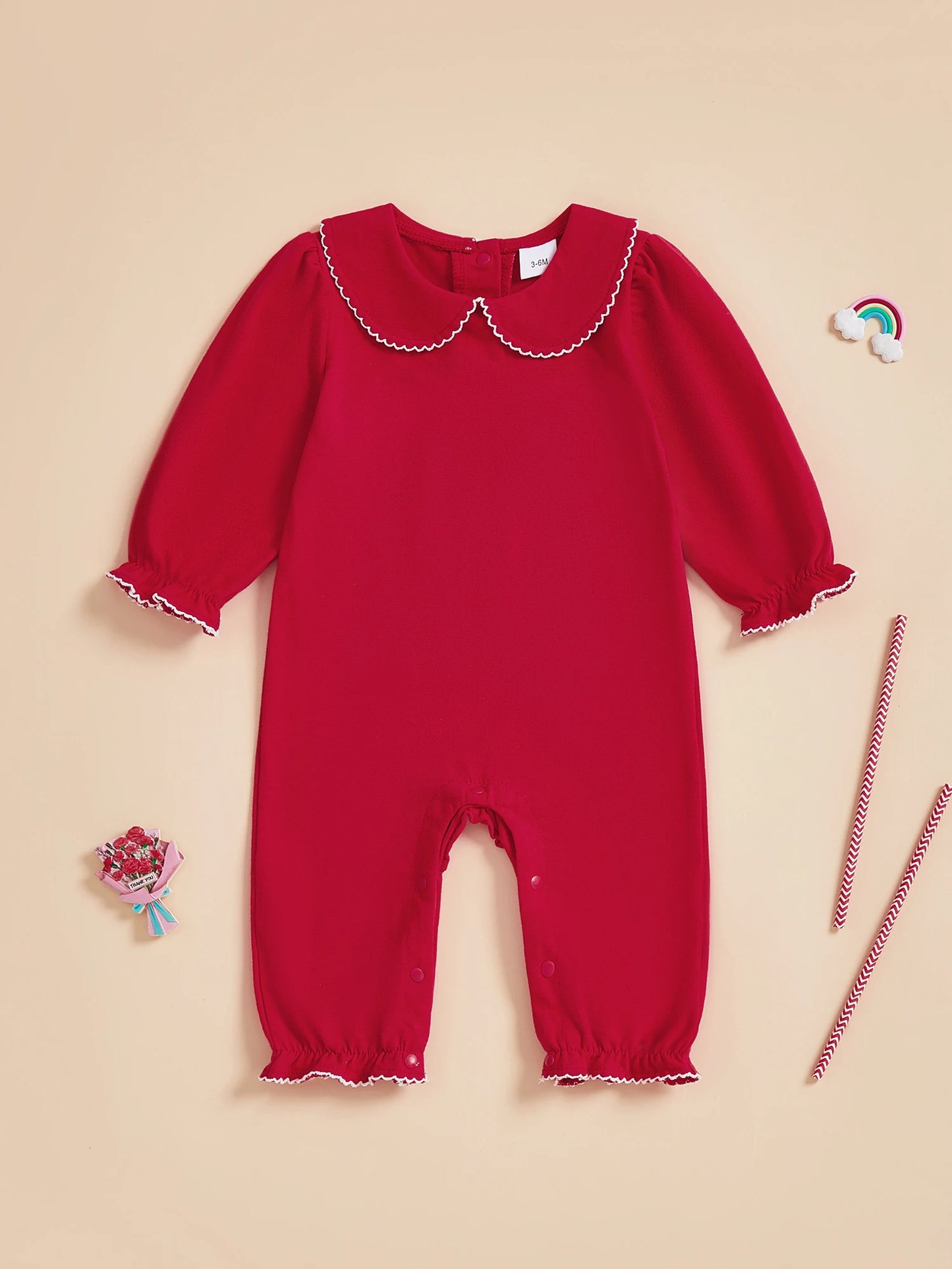 Baby Girls Jumpsuit Long Sleeve Doll Collar Frills Fall Casual Romper Clothes for Daily