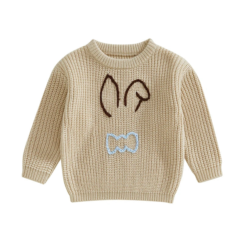 Baby Toddler Kids Girl Boy Children Bunny Rabbit Ears Flowers Bowtie Sweater Easter Clothes Long Sleeve Casual Knit Pullover Top